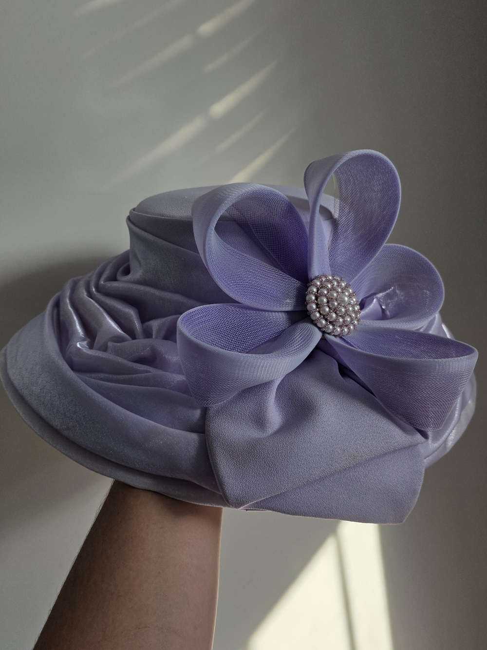 Ashro Lavender Floral Occasion Hat with Pearl Center